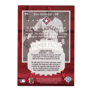 Vintage MLB Juan Gonzalez Of Texas Rangers Baseball Card 1997 front