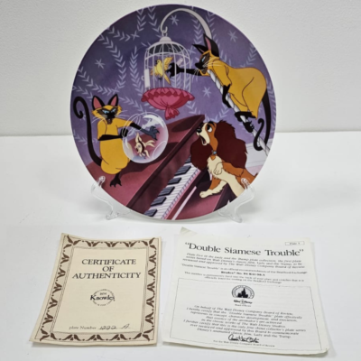 Vintage Disney Double Siamese Trouble Decorative Plate With Certificate 8″