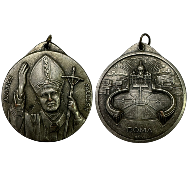 Vintage Pope John Paul II Joannes Paulus Papal Roma Italy Medallion Pendant