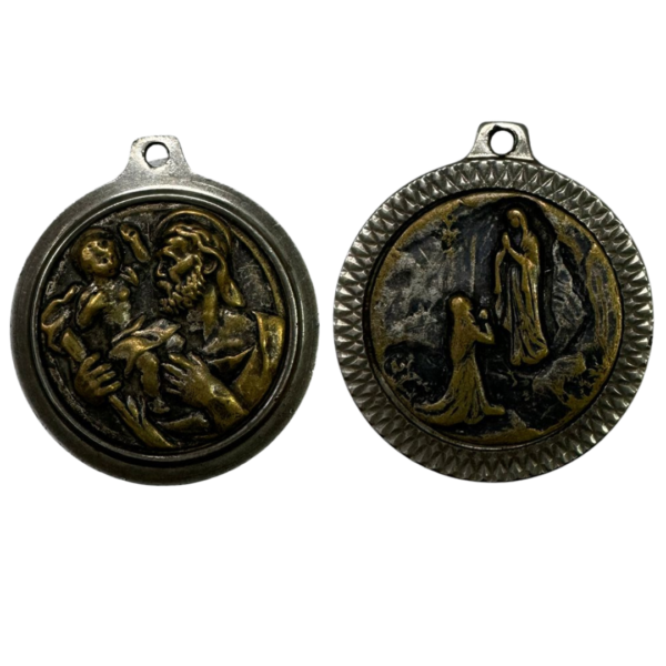 Vintage Religious Charm God Father & Mary Lourdes Pendant Medal