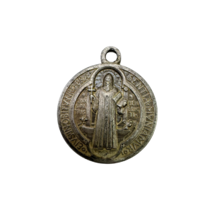 Vintage Religious Charm St. Benedict Pendant Medal front