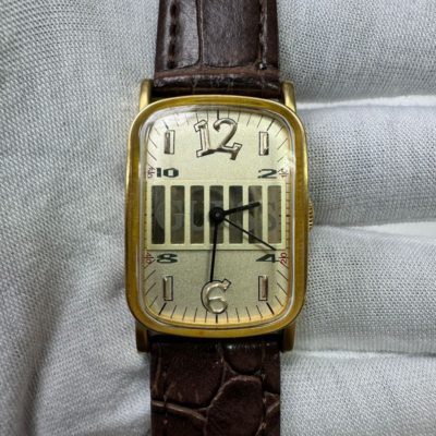 Guess Gold Tone Leather Stripes Japan Movement Ladies Wristwatch