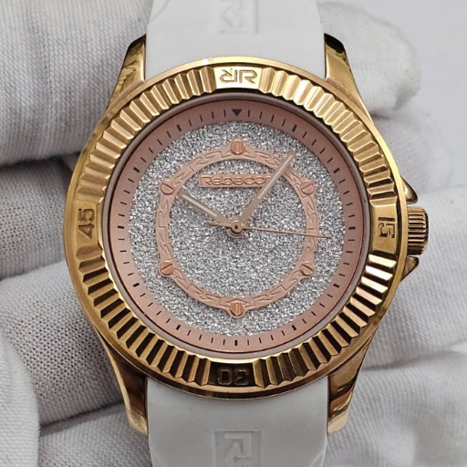 Rebecca Gold Tone White Stripe
