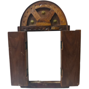Vintage Open Door Hand Carved Ceramic Floral Tile Brass Mirror Frame Wall Hang 1