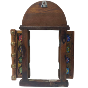 Vintage Open Door Hand Carved Ceramic Floral Tile Brass Mirror Frame Wall Hang 2