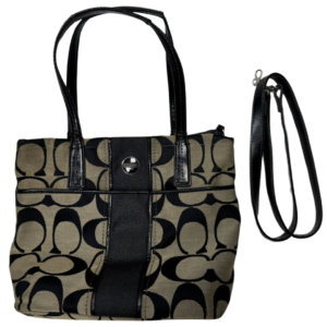 Coach F25771 BlackTan Canvas Signature Stripe Shoulder Bag 1