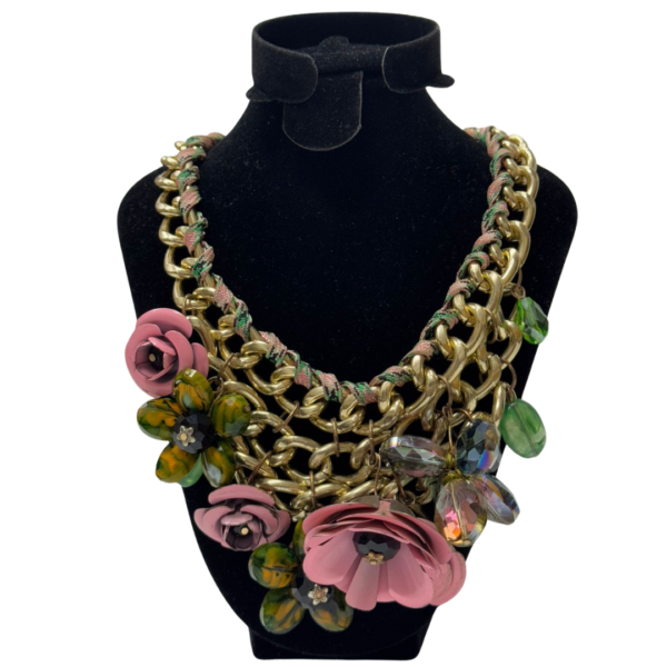 Fashion Women Big Chunky Collar Crystal Female Long Flower Necklace