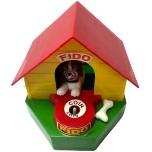 Vintage Wind Up Mechanical Doghouse Bank In Original Box 2