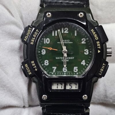 Casio Vintage Watch Green Leather Strap