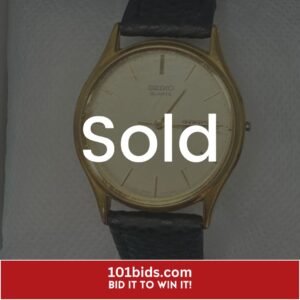 Seiko Watch Black Base Metal Gold Black Leather